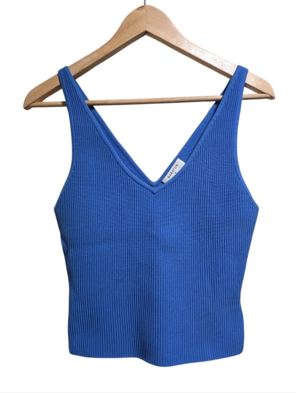 Aritzia Babaton Blue Ribbed Knit Cropped Tank Size M